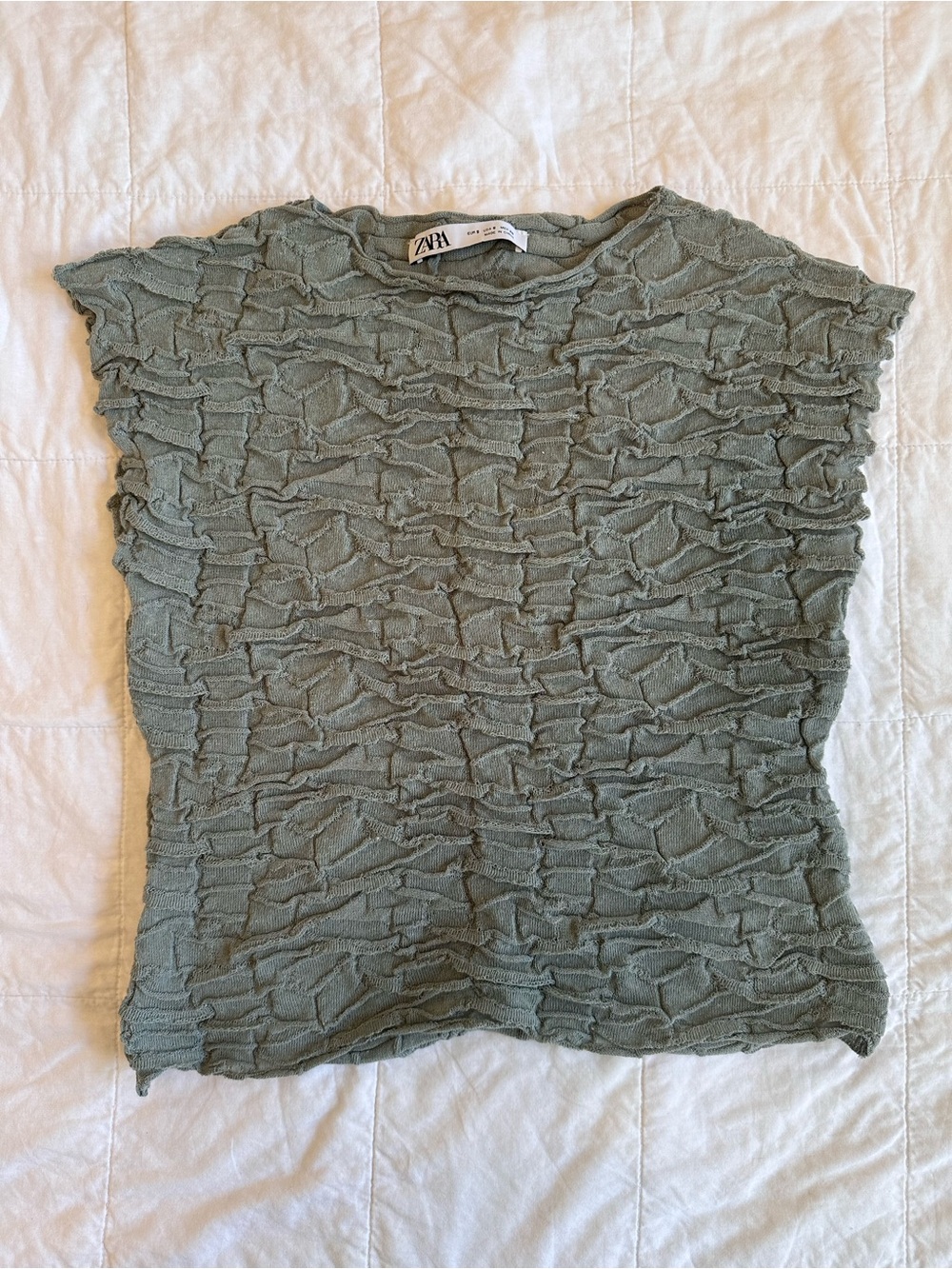 Zara Moss Green Sleeveless Textured Top Size Size Small
